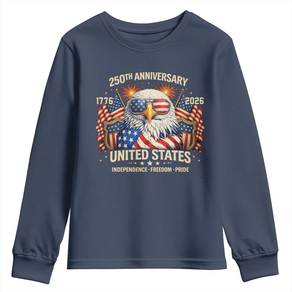 250 Anniversary USA 250th American 250 Years 4th July 2026 Youth Sweatshirt TS11 Navy Print Your Wear
