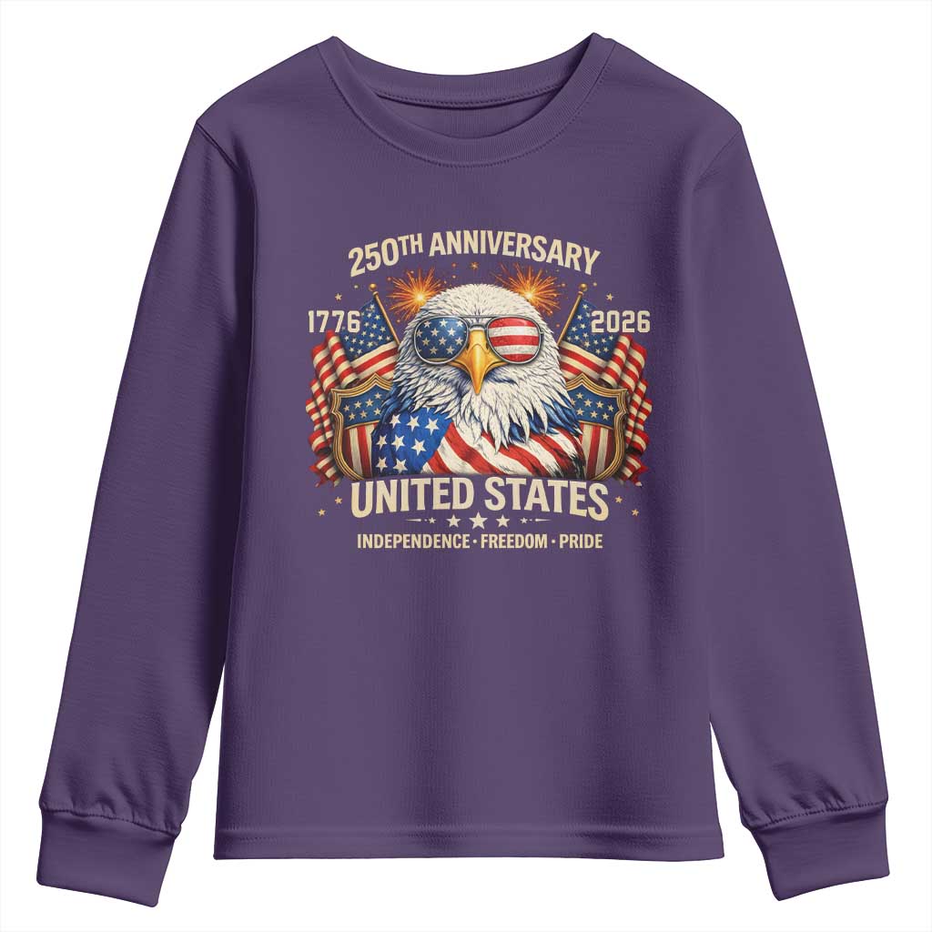 250 Anniversary USA 250th American 250 Years 4th July 2026 Youth Sweatshirt TS11 Purple Print Your Wear