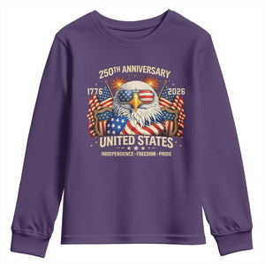 250 Anniversary USA 250th American 250 Years 4th July 2026 Youth Sweatshirt TS11 Purple Print Your Wear