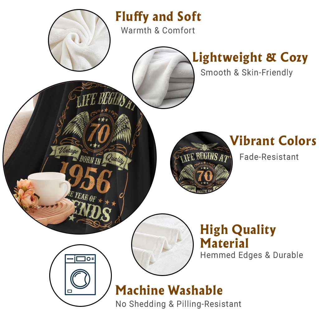 70th Birthday Throw Blanket Life Begins At 70 Born In 1956 The Year Of Legends TS11 Print Your Wear