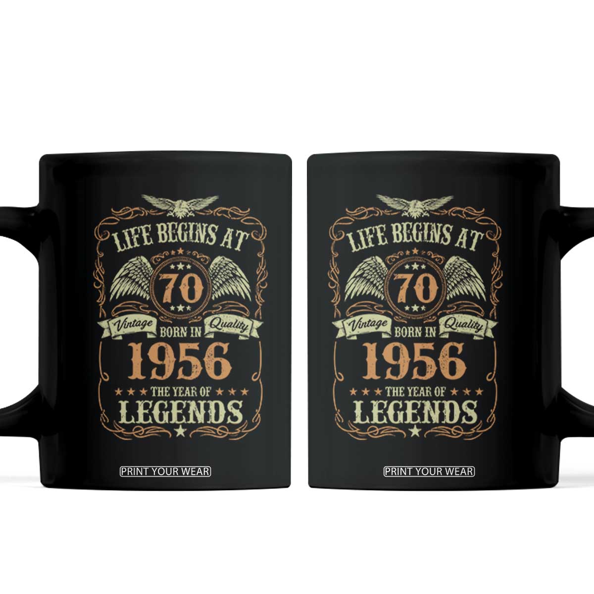 70th Birthday Coffee Mug Life Begins At 70 Born In 1956 The Year Of Legends TS11 Black Print Your Wear
