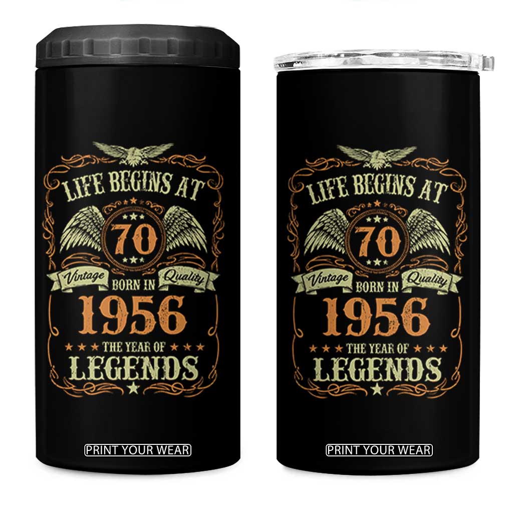 70th Birthday 4 in 1 Can Cooler Tumbler Life Begins At 70 Born In 1956 The Year Of Legends TS11 One Size: 16 oz Black Print Your Wear