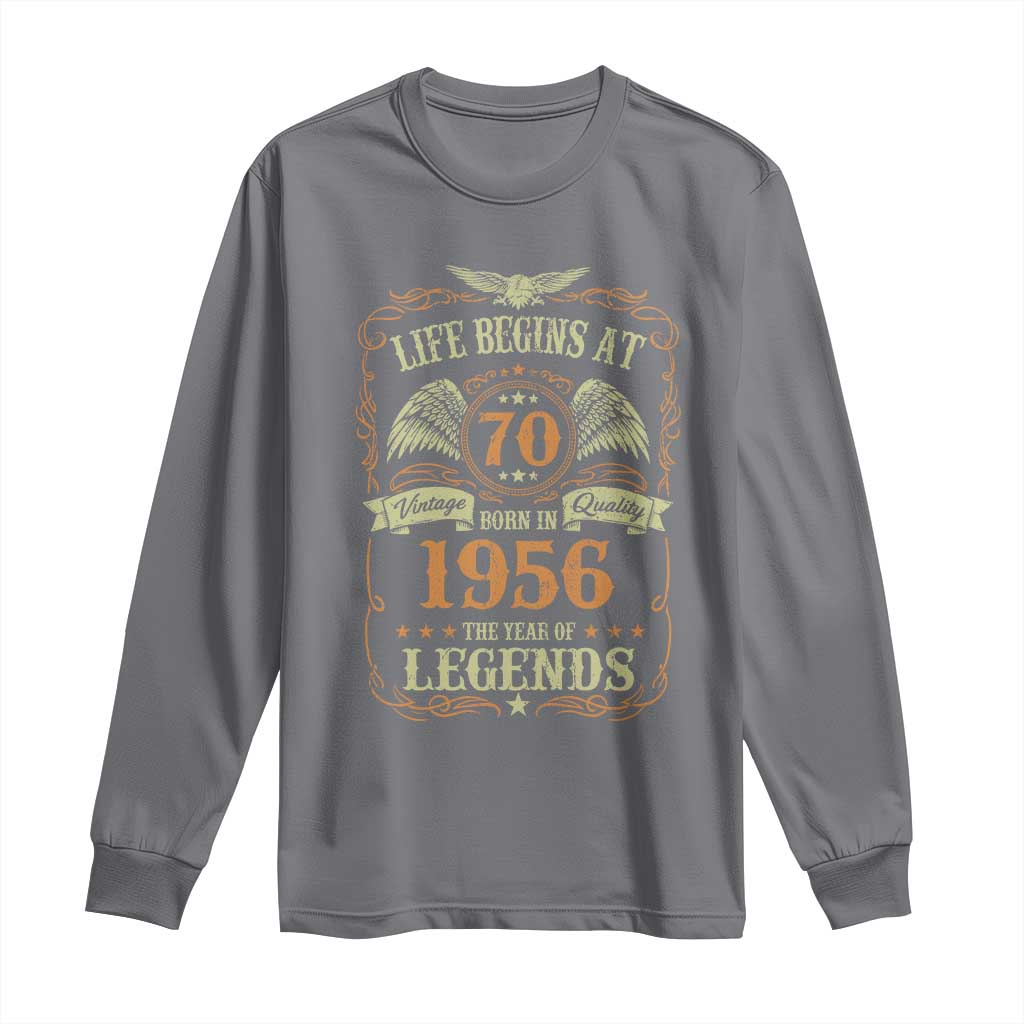 70th Birthday Long Sleeve Shirt Life Begins At 70 Born In 1956 The Year Of Legends TS11 Charcoal Print Your Wear