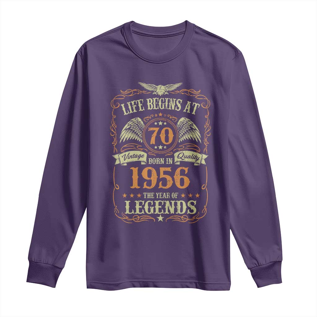 70th Birthday Long Sleeve Shirt Life Begins At 70 Born In 1956 The Year Of Legends TS11 Purple Print Your Wear
