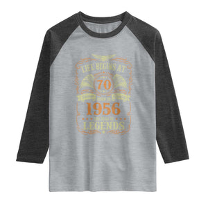 70th Birthday Raglan Shirt Life Begins At 70 Born In 1956 The Year Of Legends TS11 Heather Gray Heather Charcoal Print Your Wear