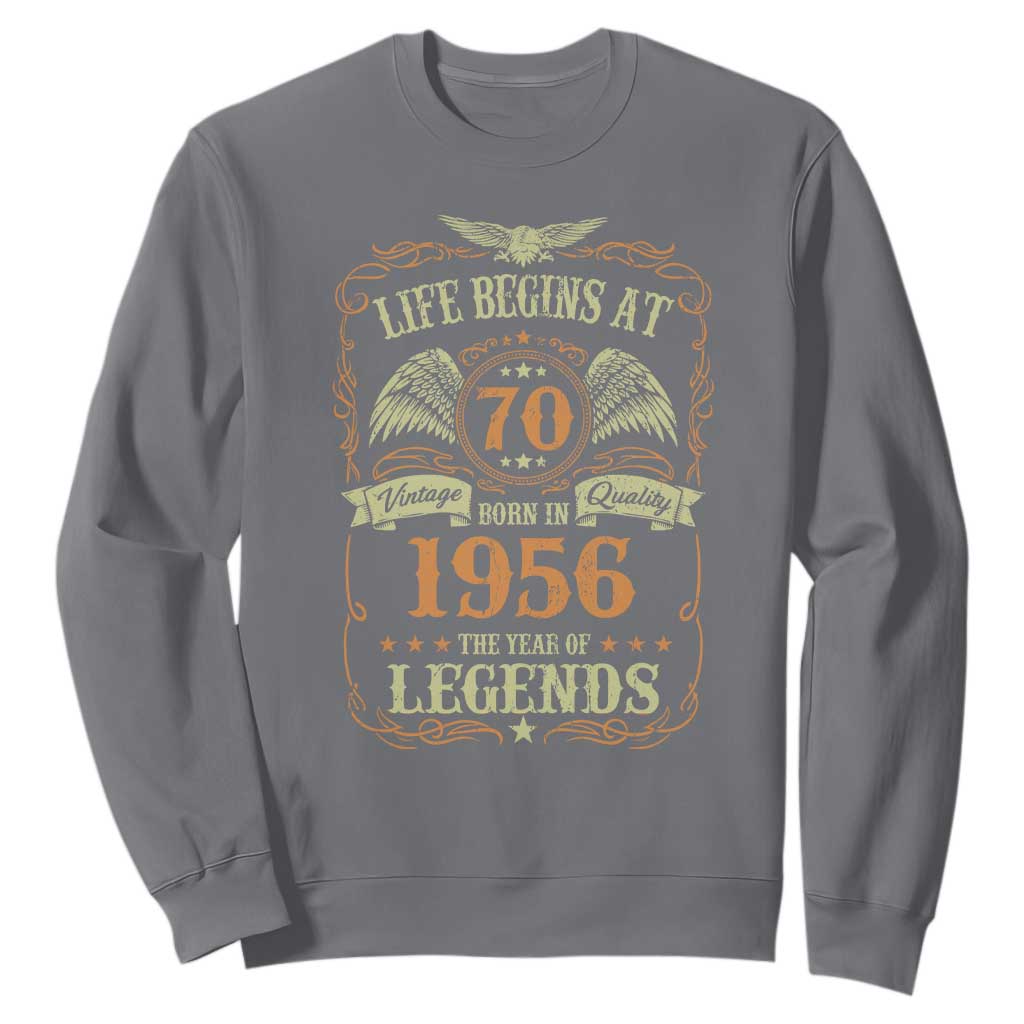 70th Birthday Sweatshirt Life Begins At 70 Born In 1956 The Year Of Legends TS11 Charcoal Print Your Wear