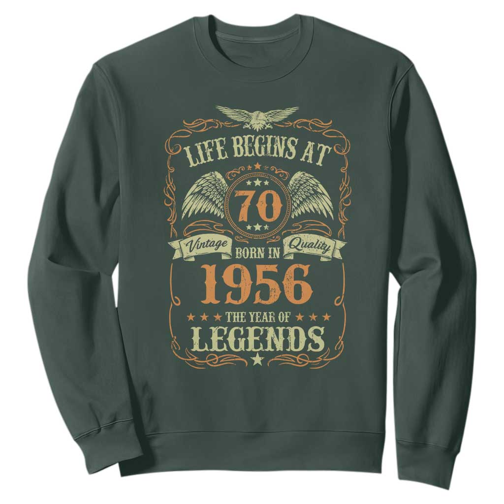 70th Birthday Sweatshirt Life Begins At 70 Born In 1956 The Year Of Legends TS11 Dark Forest Green Print Your Wear
