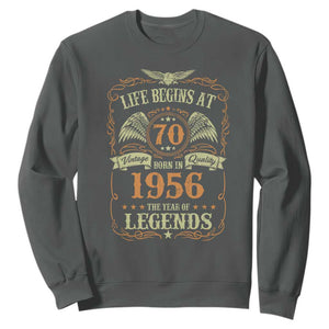 70th Birthday Sweatshirt Life Begins At 70 Born In 1956 The Year Of Legends TS11 Dark Heather Print Your Wear