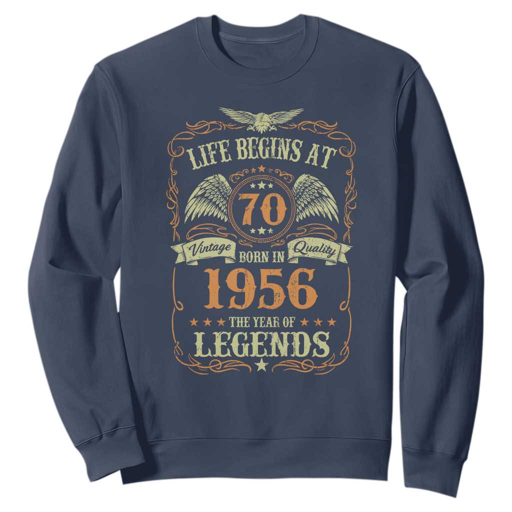 70th Birthday Sweatshirt Life Begins At 70 Born In 1956 The Year Of Legends TS11 Navy Print Your Wear