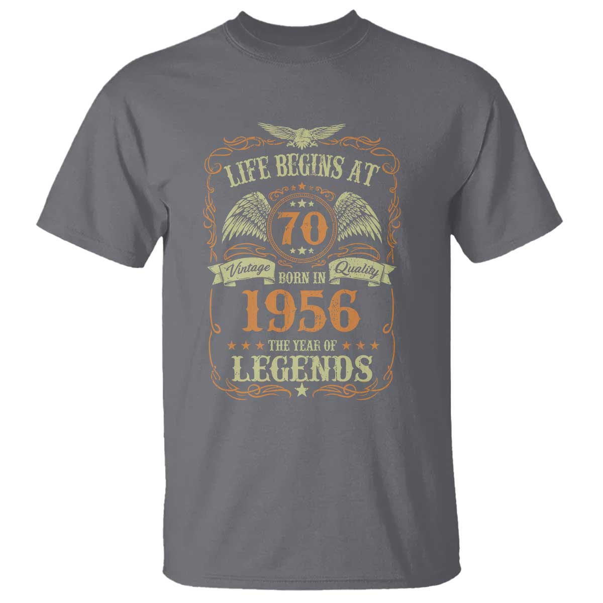 70th Birthday T Shirt Life Begins At 70 Born In 1956 The Year Of Legends TS11 Charcoal Print Your Wear