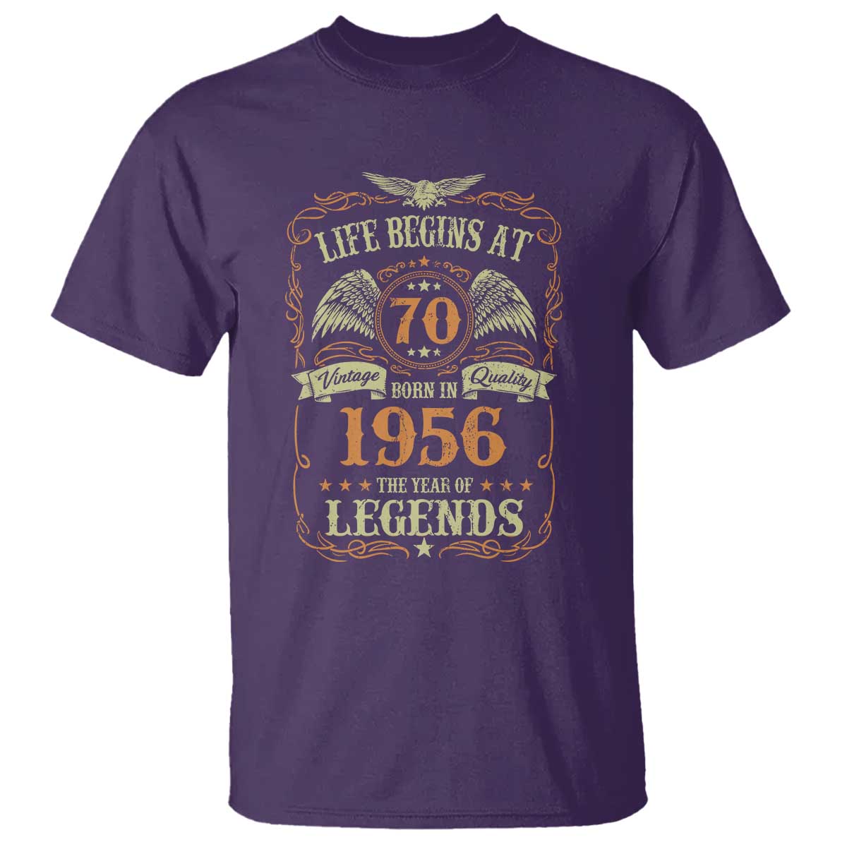 70th Birthday T Shirt Life Begins At 70 Born In 1956 The Year Of Legends TS11 Purple Print Your Wear