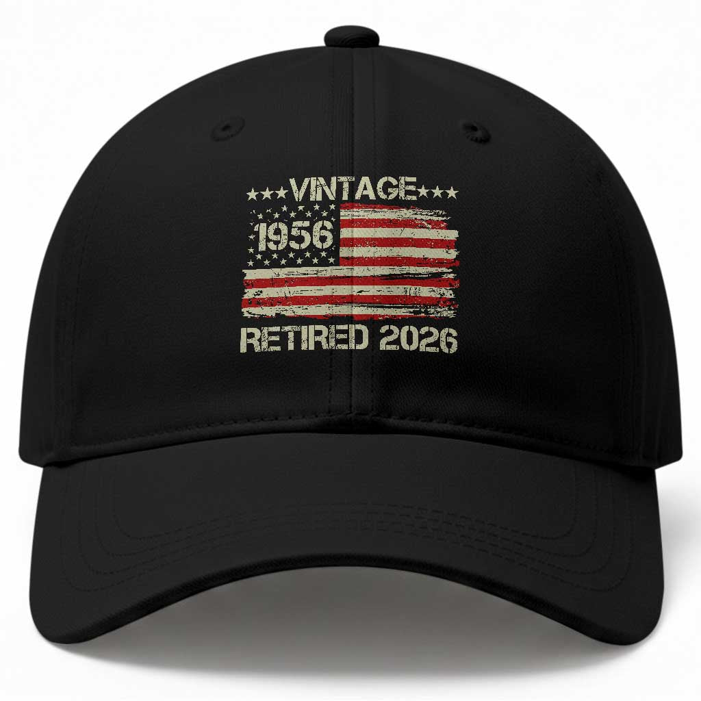 70th Birthday Retirement Baseball Cap Vintage 1956 Retired 2026 American Flag TS11 Print Your Wear