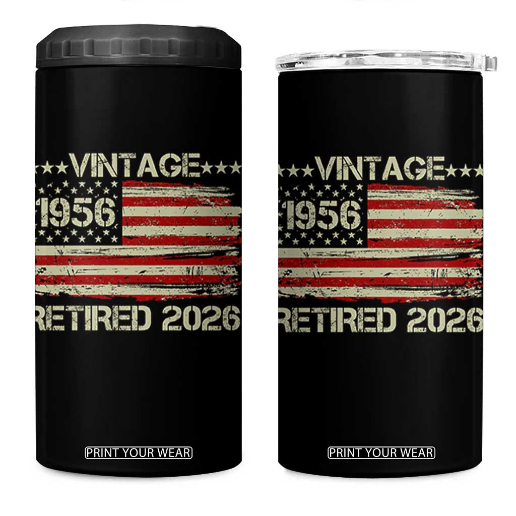 70th Birthday Retirement 4 in 1 Can Cooler Tumbler Vintage 1956 Retired 2026 American Flag TS11 One Size: 16 oz Black Print Your Wear
