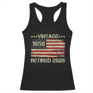 70th Birthday Retirement Racerback Tank Top Vintage 1956 Retired 2026 American Flag TS11 Black Print Your Wear