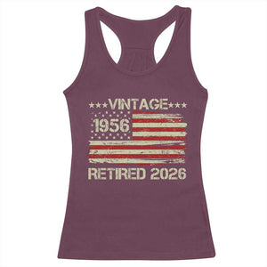 70th Birthday Retirement Racerback Tank Top Vintage 1956 Retired 2026 American Flag TS11 Maroon Print Your Wear