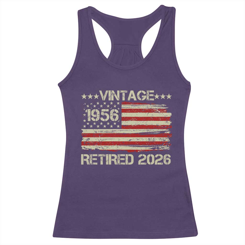 70th Birthday Retirement Racerback Tank Top Vintage 1956 Retired 2026 American Flag TS11 Purple Print Your Wear