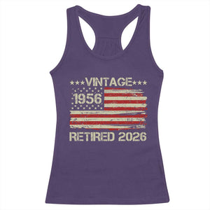 70th Birthday Retirement Racerback Tank Top Vintage 1956 Retired 2026 American Flag TS11 Purple Print Your Wear