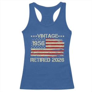 70th Birthday Retirement Racerback Tank Top Vintage 1956 Retired 2026 American Flag TS11 Royal Blue Print Your Wear