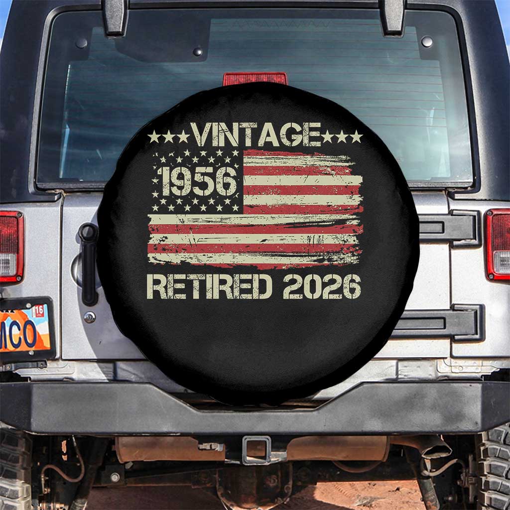 70th Birthday Retirement Spare Tire Cover Vintage 1956 Retired 2026 American Flag TS11 No hole Black Print Your Wear
