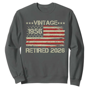 70th Birthday Retirement Sweatshirt Vintage 1956 Retired 2026 American Flag TS11 Dark Heather Print Your Wear
