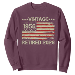 70th Birthday Retirement Sweatshirt Vintage 1956 Retired 2026 American Flag TS11 Maroon Print Your Wear