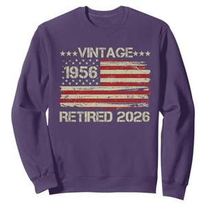 70th Birthday Retirement Sweatshirt Vintage 1956 Retired 2026 American Flag TS11 Purple Print Your Wear
