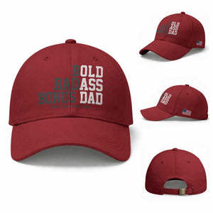 Bold Badass Bonus Dad Baseball Cap Old Ass Dad Funny Father's Day Gift TS11 Baseball Cap Universal Fit Cherry Red Print Your Wear
