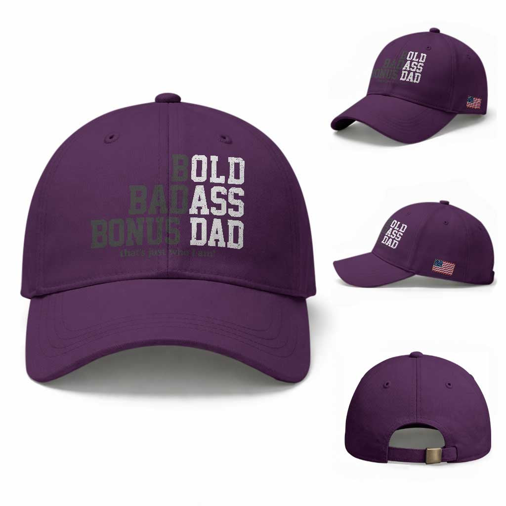 Bold Badass Bonus Dad Baseball Cap Old Ass Dad Funny Father's Day Gift TS11 Baseball Cap Universal Fit Purple Print Your Wear