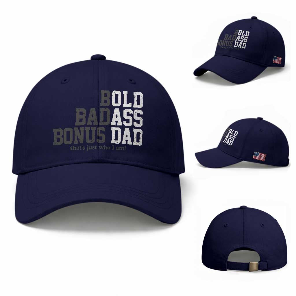 Bold Badass Bonus Dad Baseball Cap Old Ass Dad Funny Father's Day Gift TS11 Baseball Cap Universal Fit Dark Blue Print Your Wear