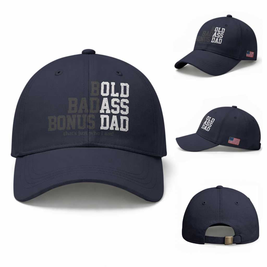 Bold Badass Bonus Dad Baseball Cap Old Ass Dad Funny Father's Day Gift TS11 Baseball Cap Universal Fit Navy Print Your Wear