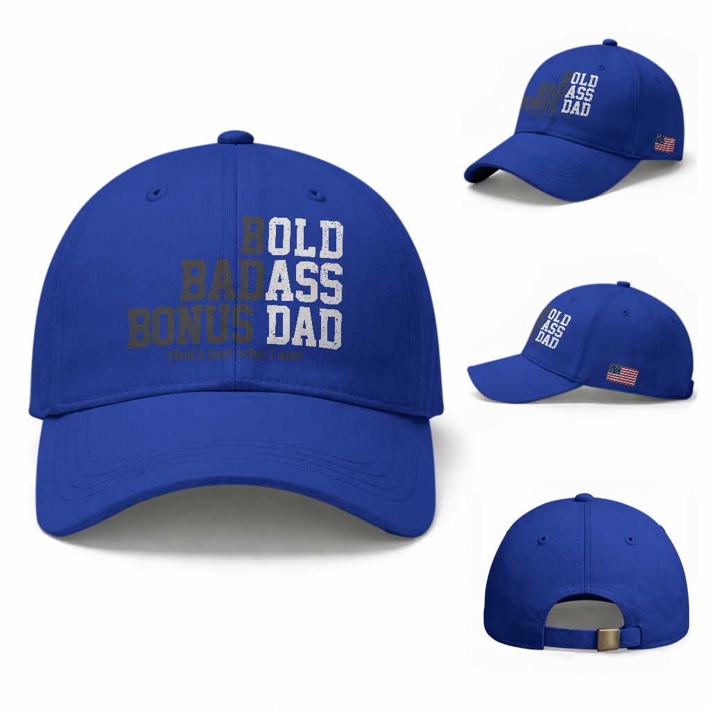 Bold Badass Bonus Dad Baseball Cap Old Ass Dad Funny Father's Day Gift TS11 Baseball Cap Universal Fit Royal Blue Print Your Wear