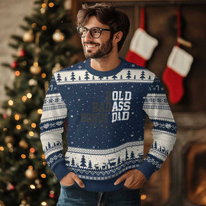 Bold Badass Bonus Dad Ugly Christmas Sweater Old Ass Dad Funny Father's Day Gift TS11 Navy Beige Print Your Wear