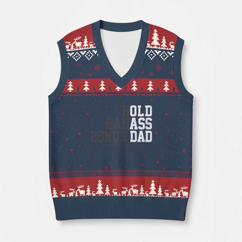 Bold Badass Bonus Dad V-Neck Knit Sweater Vest Old Ass Dad Funny Father's Day Gift TS11 Navy Red Print Your Wear