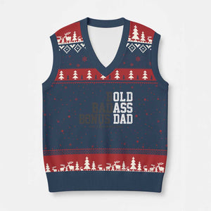 Bold Badass Bonus Dad V-Neck Knit Sweater Vest Old Ass Dad Funny Father's Day Gift TS11 Navy Red Print Your Wear