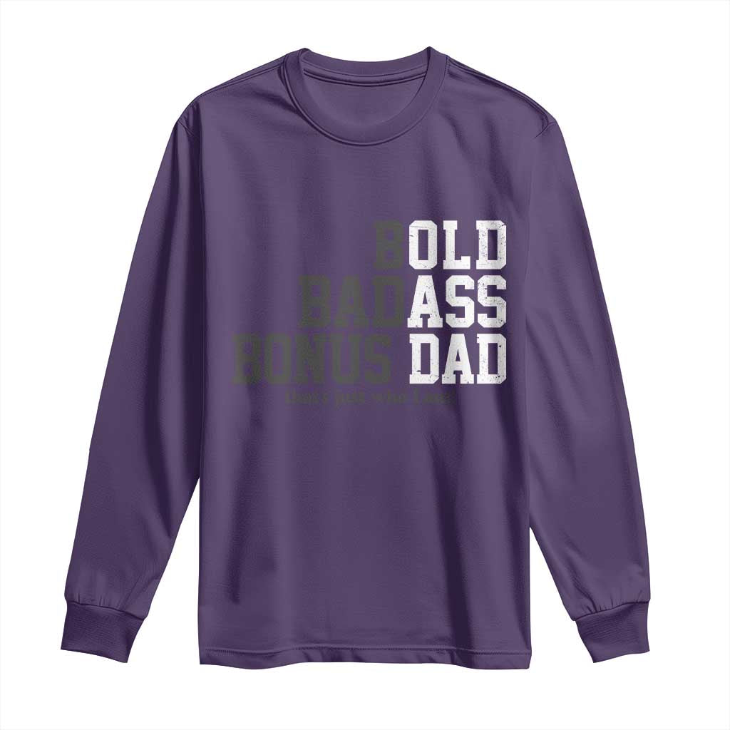 Bold Badass Bonus Dad Long Sleeve Shirt Old Ass Dad Funny Father's Day Gift TS11 Purple Print Your Wear
