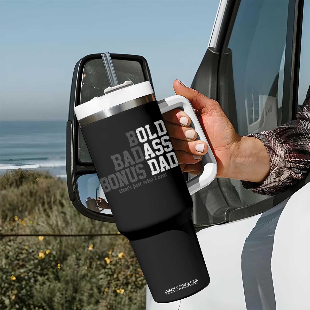 Bold Badass Bonus Dad Tumbler With Handle Old Ass Dad Funny Father's Day Gift TS11 Print Your Wear