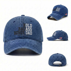 Bold Badass Bonus Dad Washed Cotton Baseball Cap Old Ass Dad Funny Father's Day Gift TS11 Washed Cap Universal Fit Royal Blue Print Your Wear