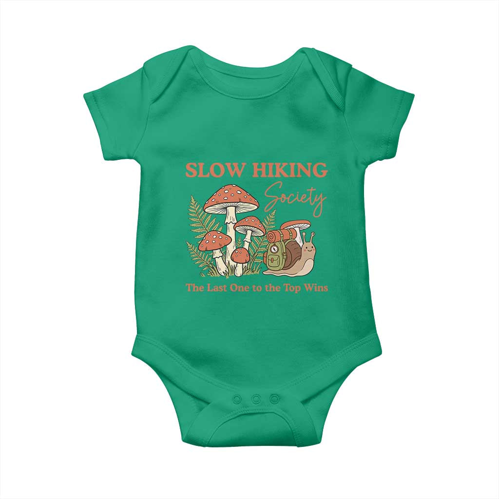 Slow Hiking Society The Last One to The Top Wins Baby Onesie Funny Snail Mountaineering TS11 Irish Green Print Your Wear