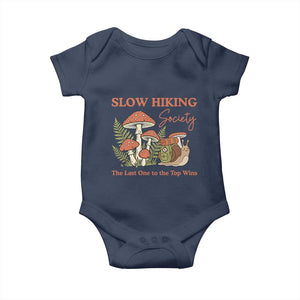 Slow Hiking Society The Last One to The Top Wins Baby Onesie Funny Snail Mountaineering TS11 Navy Print Your Wear