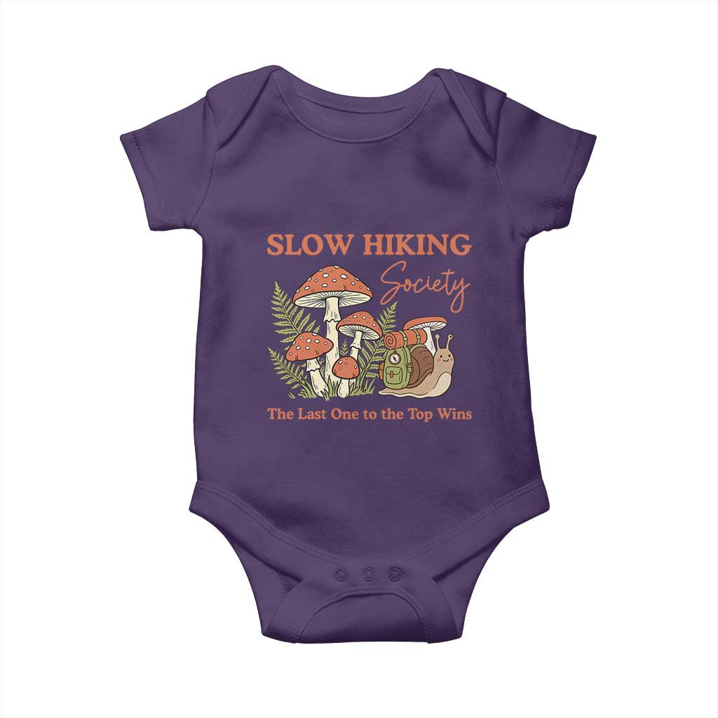 Slow Hiking Society The Last One to The Top Wins Baby Onesie Funny Snail Mountaineering TS11 Purple Print Your Wear