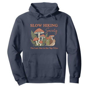 Slow Hiking Society The Last One to The Top Wins Hoodie Funny Snail Mountaineering TS11 Navy Print Your Wear