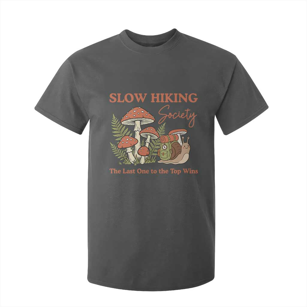 Slow Hiking Society The Last One to The Top Wins T Shirt For Kid Funny Snail Mountaineering TS11 Dark Heather Print Your Wear