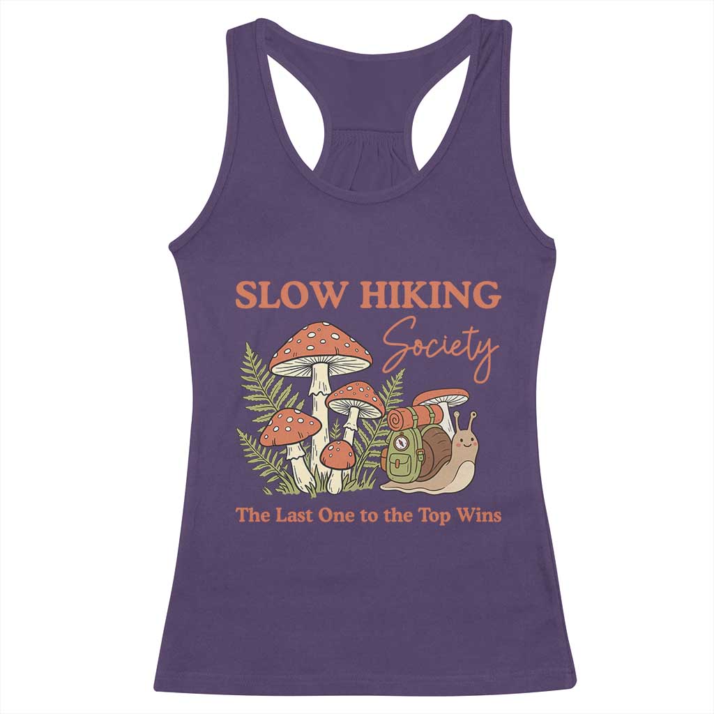 Slow Hiking Society The Last One to The Top Wins Racerback Tank Top Funny Snail Mountaineering TS11 Purple Print Your Wear