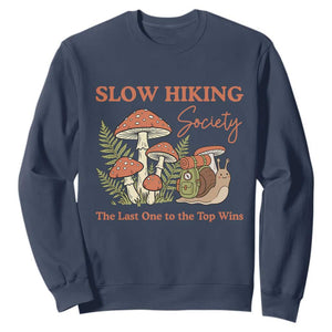Slow Hiking Society The Last One to The Top Wins Sweatshirt Funny Snail Mountaineering TS11 Navy Print Your Wear
