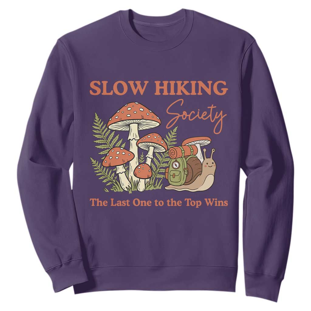 Slow Hiking Society The Last One to The Top Wins Sweatshirt Funny Snail Mountaineering TS11 Purple Print Your Wear