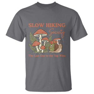 Slow Hiking Society The Last One to The Top Wins T Shirt Funny Snail Mountaineering TS11 Charcoal Print Your Wear