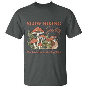 Slow Hiking Society The Last One to The Top Wins T Shirt Funny Snail Mountaineering TS11 Dark Heather Print Your Wear