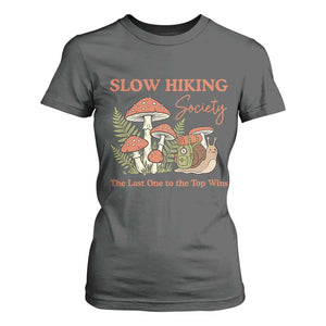 Slow Hiking Society The Last One to The Top Wins T Shirt For Women Funny Snail Mountaineering TS11 Dark Heather Print Your Wear