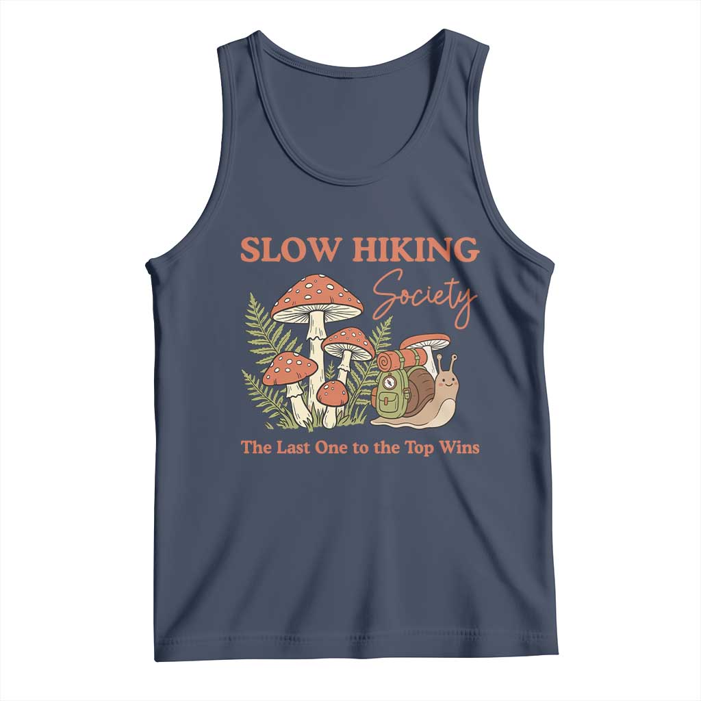 Slow Hiking Society The Last One to The Top Wins Tank Top Funny Snail Mountaineering TS11 Navy Print Your Wear