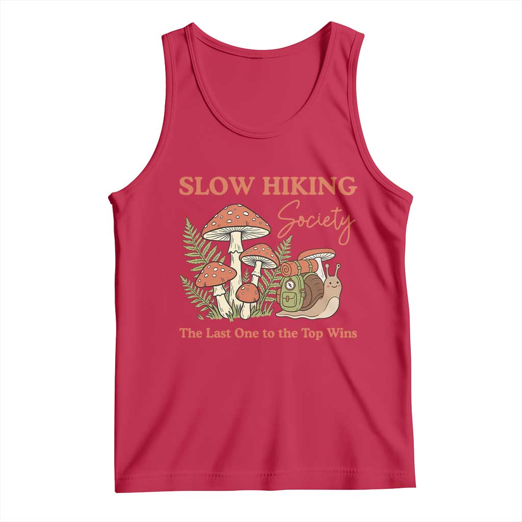 Slow Hiking Society The Last One to The Top Wins Tank Top Funny Snail Mountaineering TS11 Red Print Your Wear
